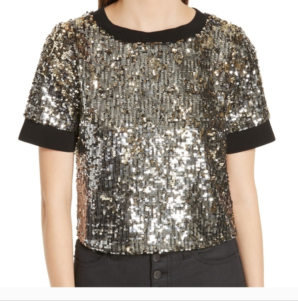 😍Alice + Olivia! Black and Silver Sequin Crop Top